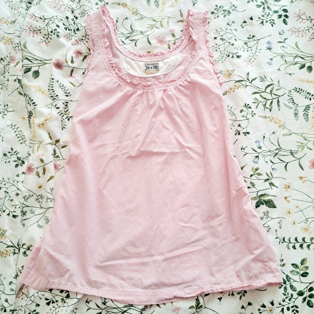 Converse One Star Tie Up Blouse Tank Top Gingham Plaid